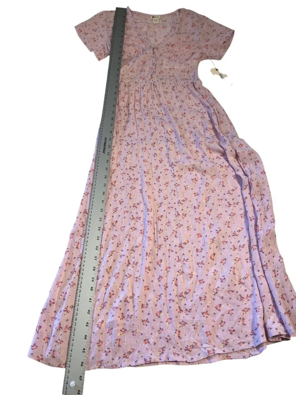 Billabong Womens Floral V-Neck babydoll Midi/Maxi Dress XS Pink lightweight - Picture 14 of 14